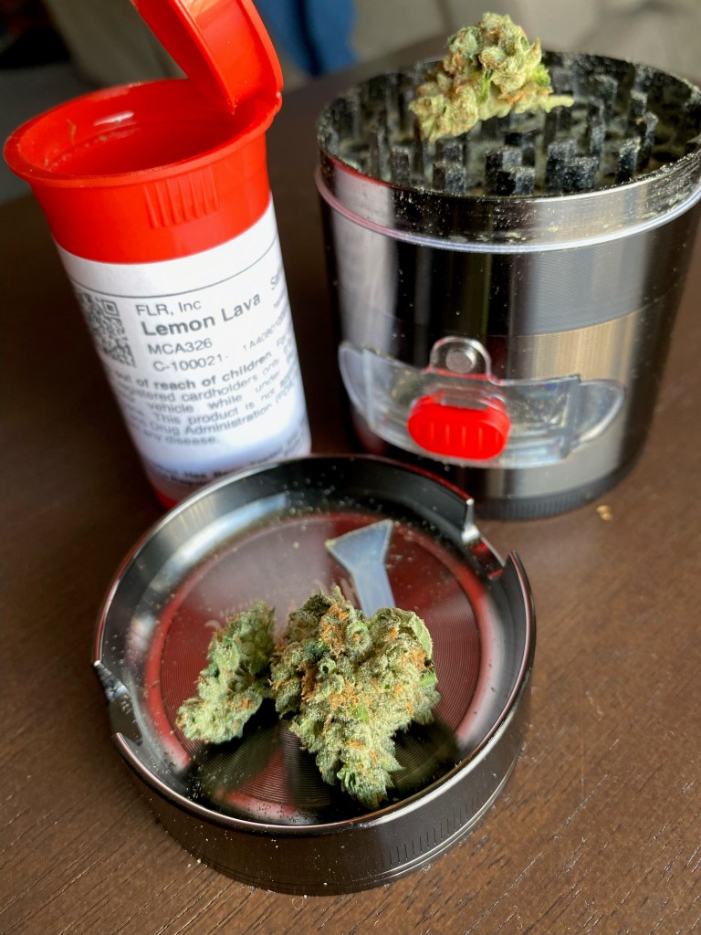 Lemon Lava bud on a grinder